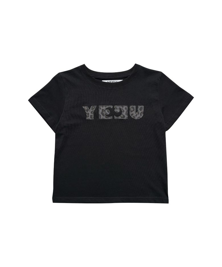 W LEOPARD APPLIQUE T-SHIRT [BLACK]