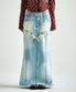 DESTROYED DOUBLE DENIM SKIRT LIGHT BLUE