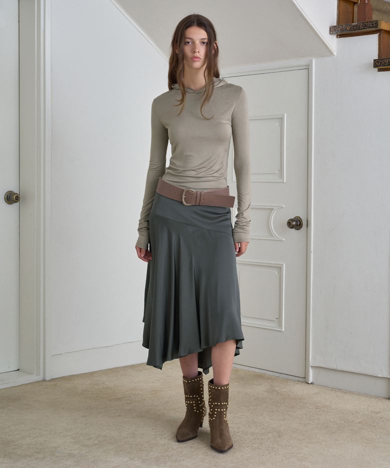Satin Drape Skirt / Charcoal