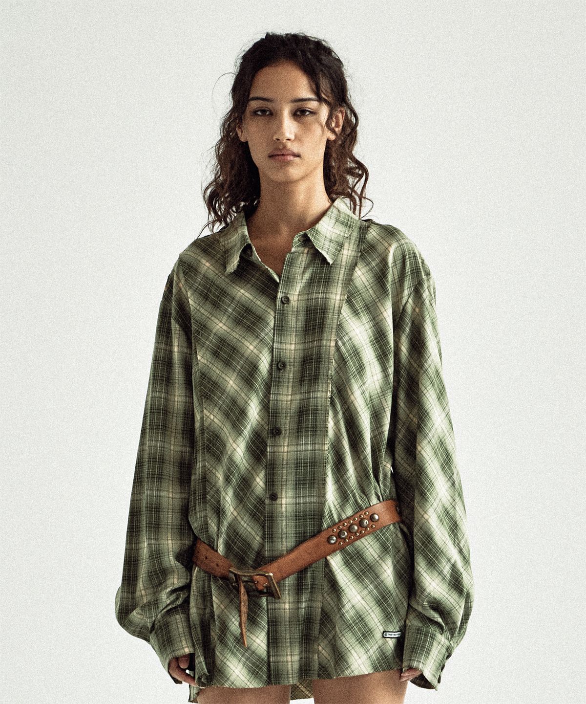 더바이닐하우스(THEVINYLHOUSE) UNBALANCE CHECK SHIRTS GREEN
