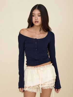 FADE BUTTON LONG SLEEVE (NAVY)