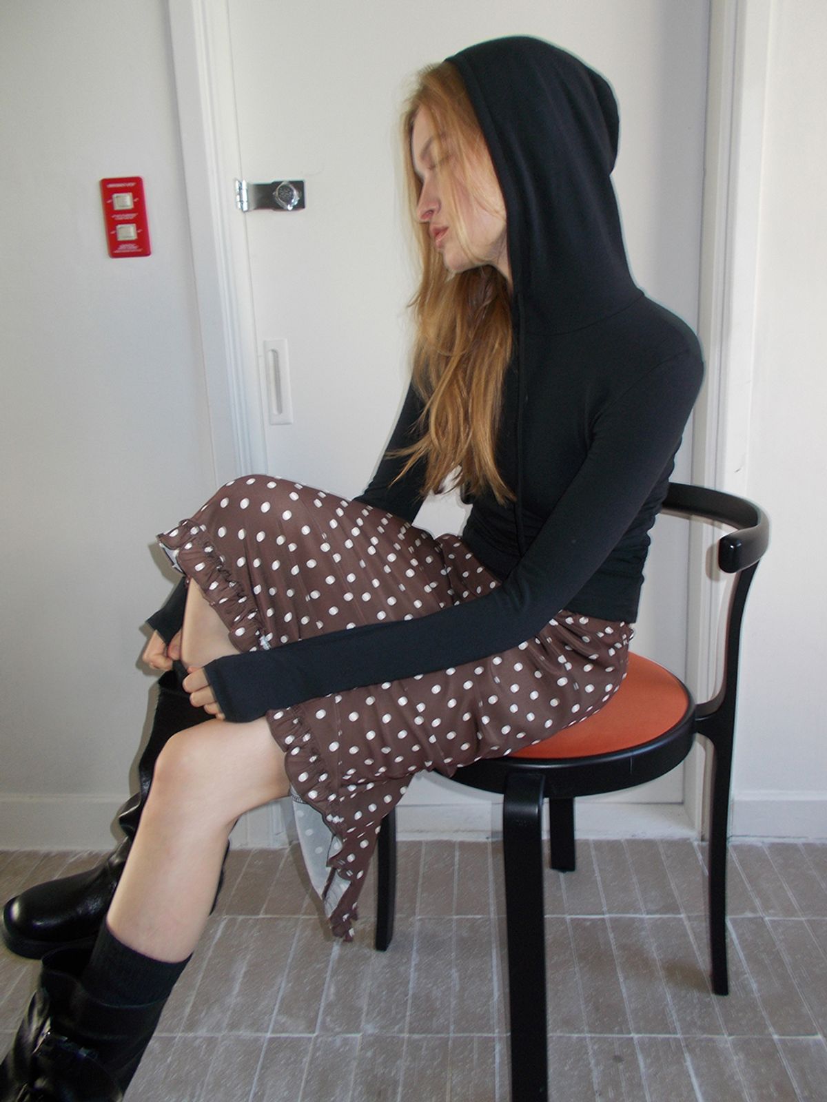 에트몽(ETMON) Hooded Shirring T-Shirt, Black