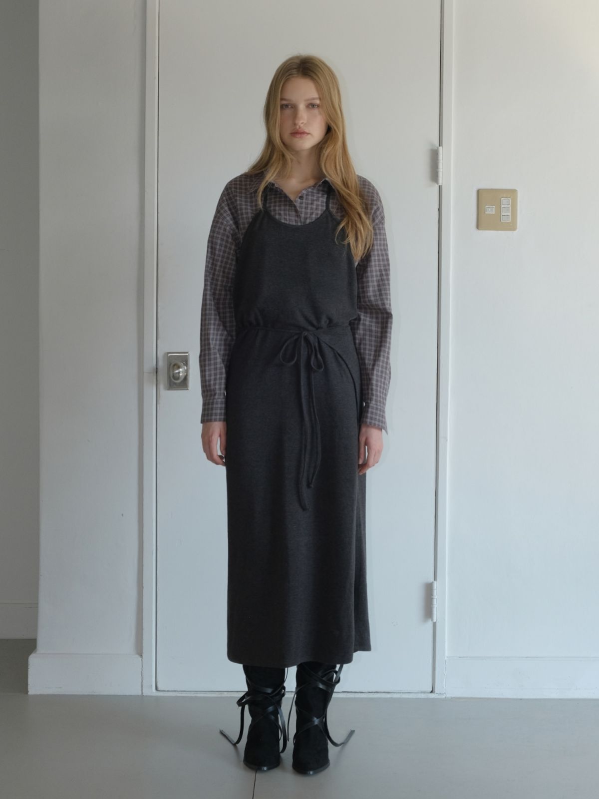 에트몽(ETMON) Halter Strap Long Dress, Charcoal