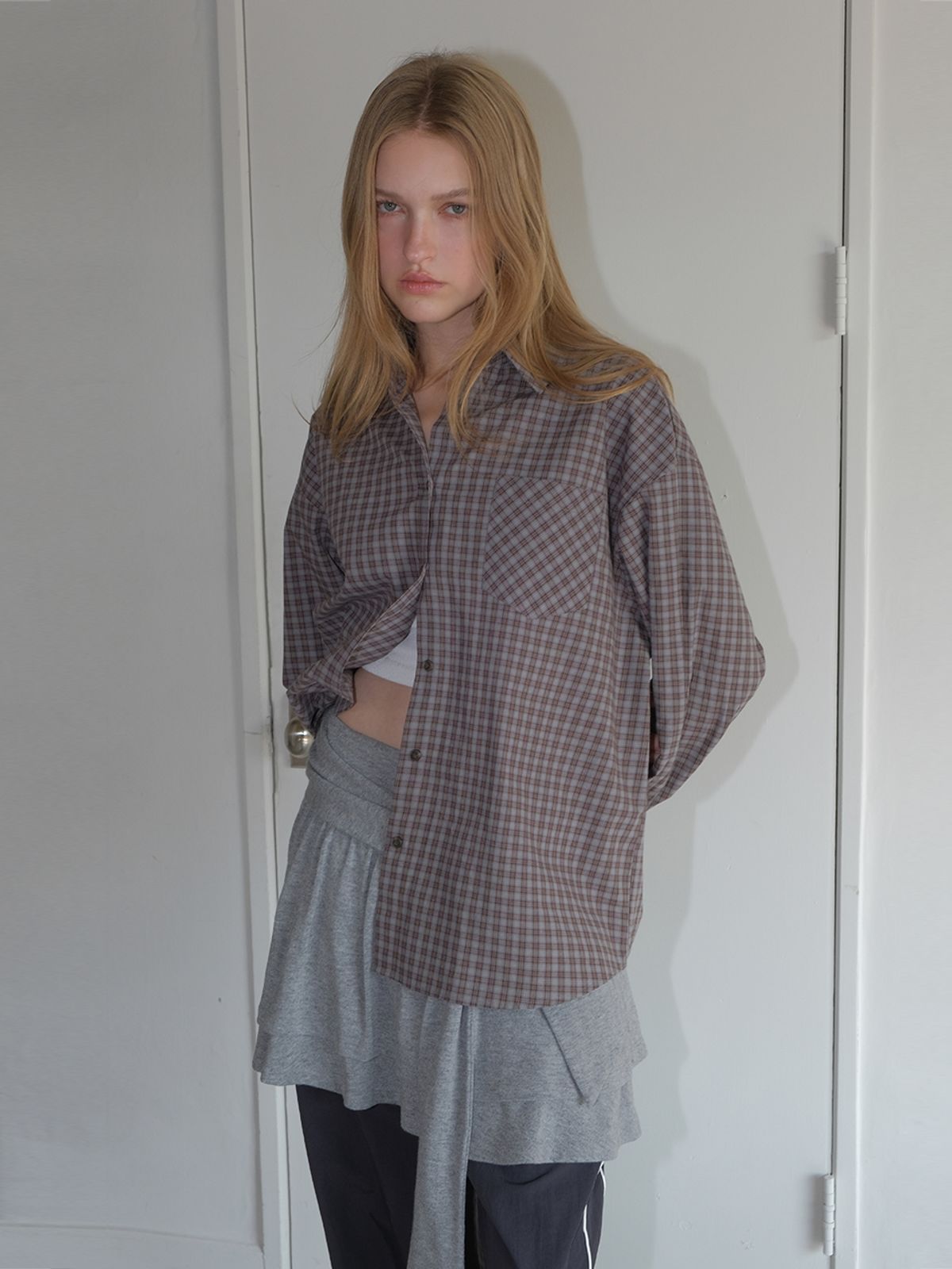 에트몽(ETMON) Oversized Check Shirt, Brown