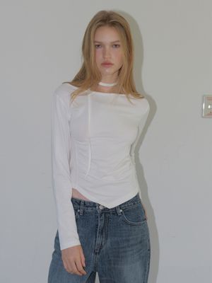 Boat-Neck Strap T-Shirt, White