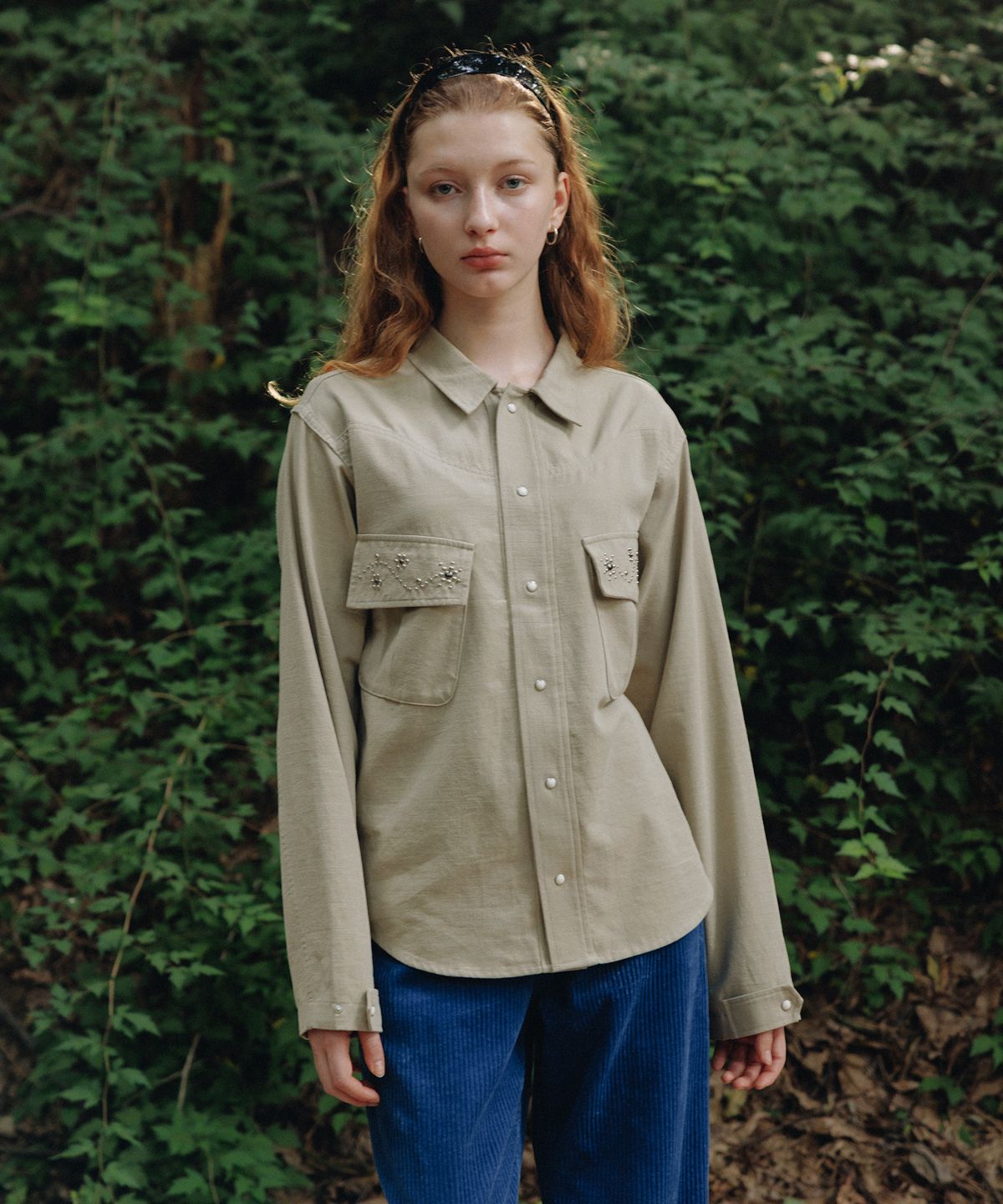 프리터(FRITUR) Western Stud Work Shirt Beige_F253ST02