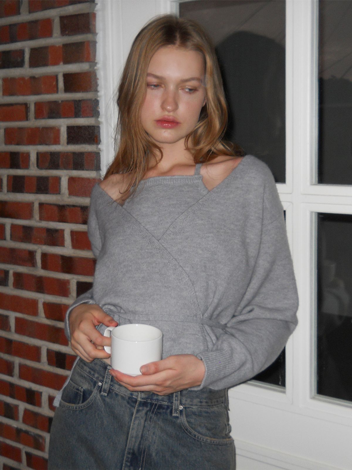 에트몽(ETMON) Halter Wrap Knit Top, Grey