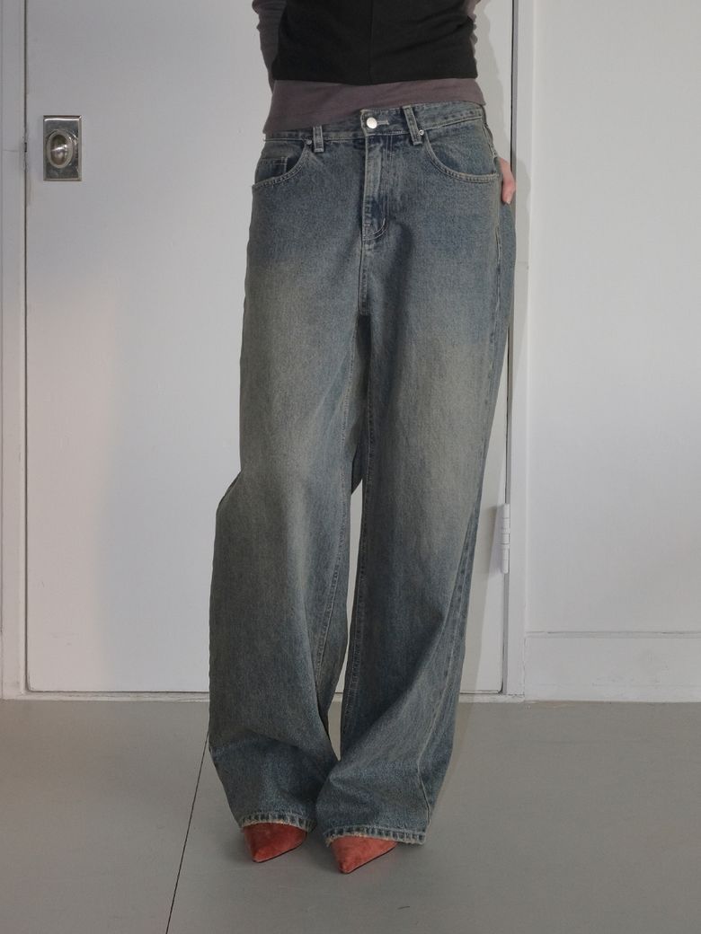 Damaged Washing Denim Pants, Deep Blue