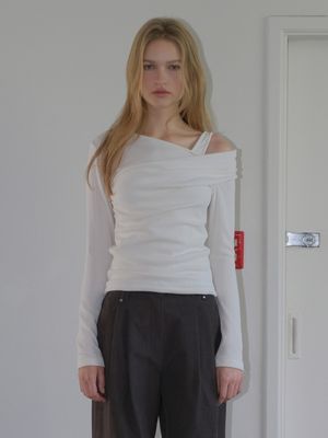 Cross-Over Drape T-Shirt, Cream