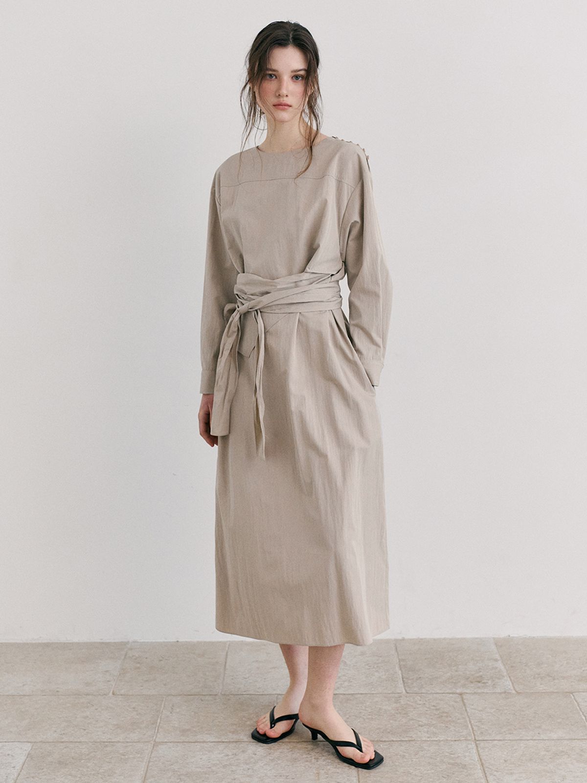 에트몽(ETMON) 2-Way Shoulder Strap Dress, Beige