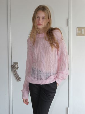 Hairy Cable Pullover Knit, Light Pink