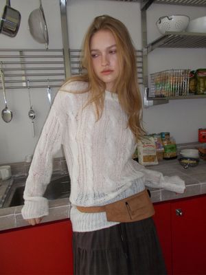 Hairy Cable Pullover Knit, Ivory