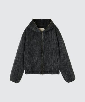 헤일리 크롭 울 후드 집업 차콜