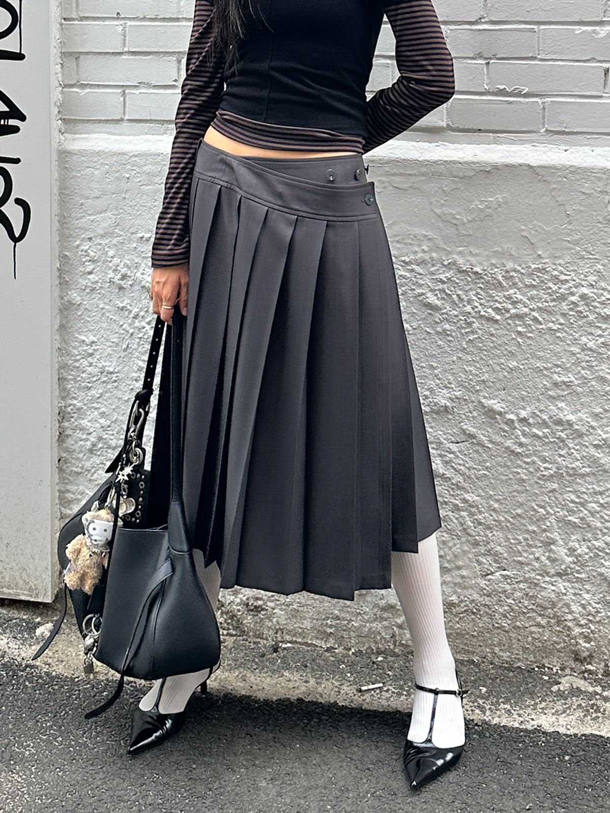에트몽(ETMON) Multi-Way Pleats Skirt, Charcoal