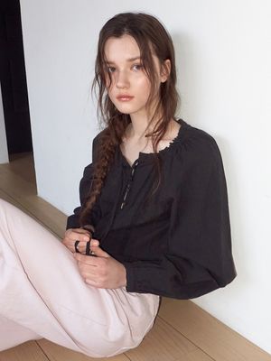 Cotton Lace Button Blouse, Black