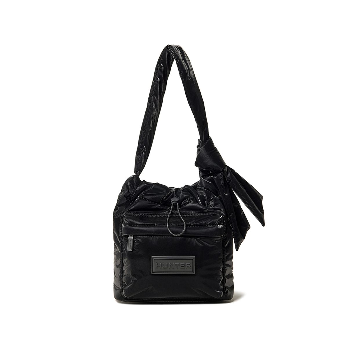 헌터(HUNTER) [UNISEX] 글로시 리본 드로우스트링 버킷백 - 블랙 HDWK024BXZBLK