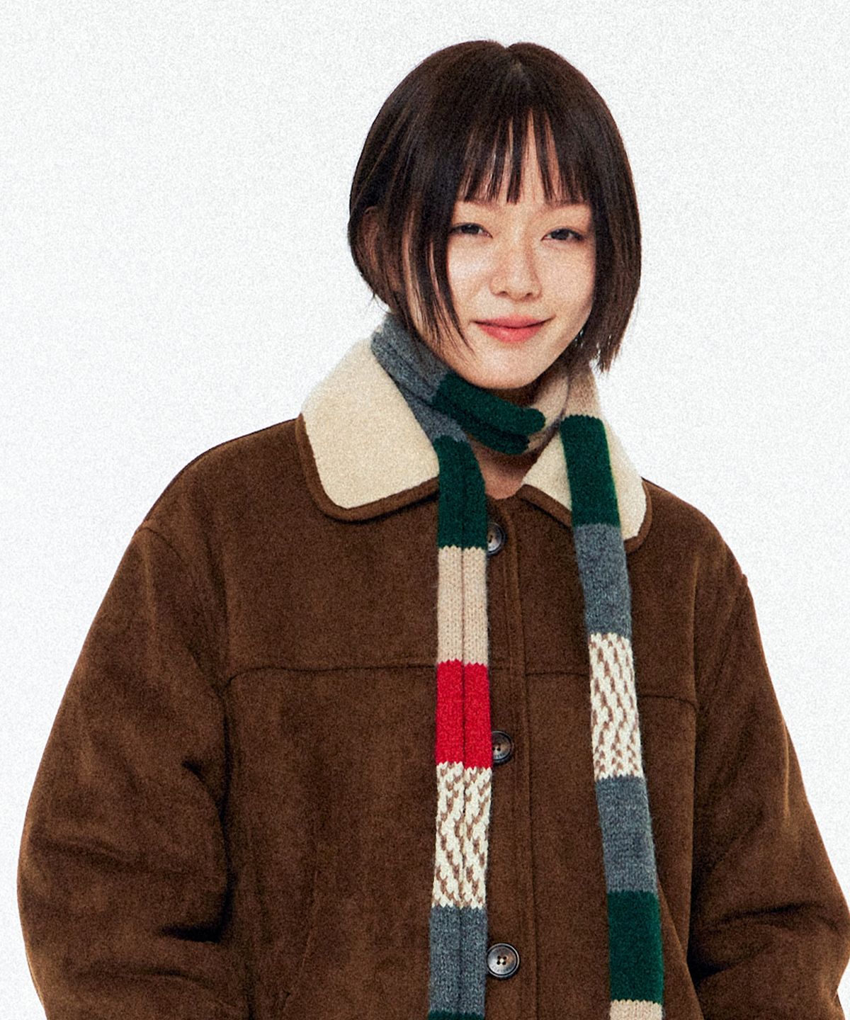 팔렛(FALLETT) 퍼 카라 하프 무스탕 브라운