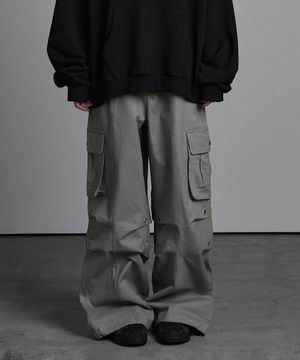 투턱 와이드 코튼 팬츠 카키