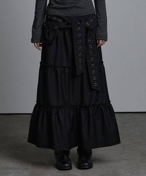 포켓 프릴 롱 스커트 블랙