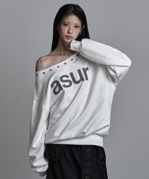 AU 원숄더 보트넥 맨투맨 화이트