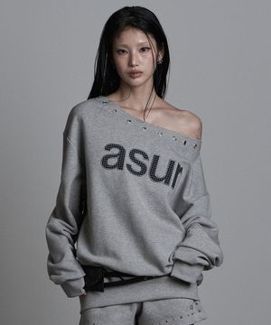 AU 원숄더 보트넥 맨투맨 멜란지