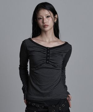 스트라이프 스냅 롱슬리브 블랙