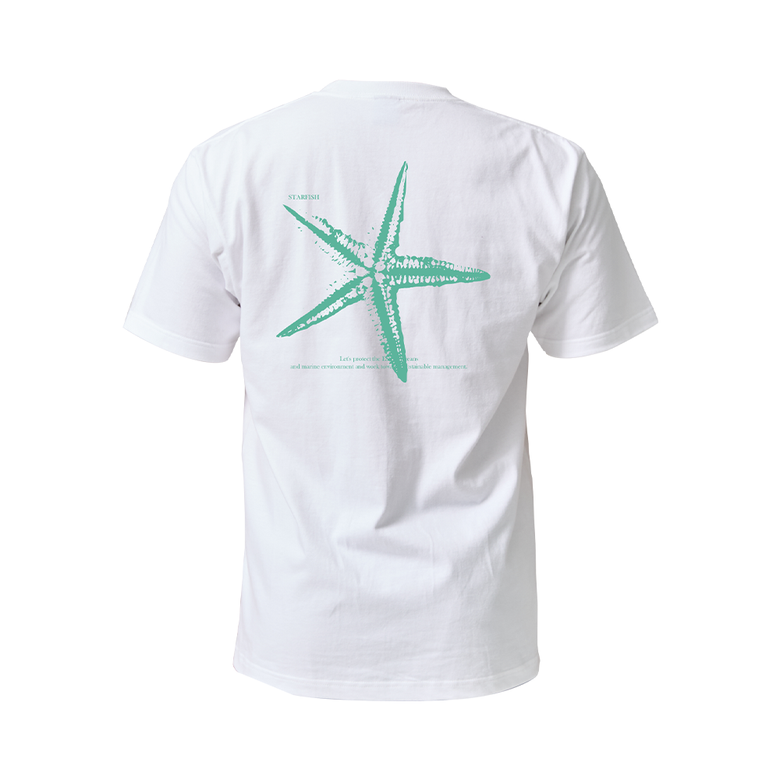 14수 반팔 티셔츠 코튼 숏 슬리브 화이트 Starfish Green