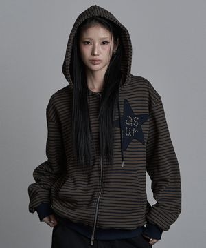 스타 패치 오버핏 후드 집업 네이비 카키