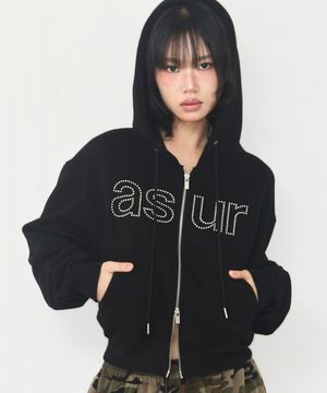 AU 핫픽스 후드 집업 블랙