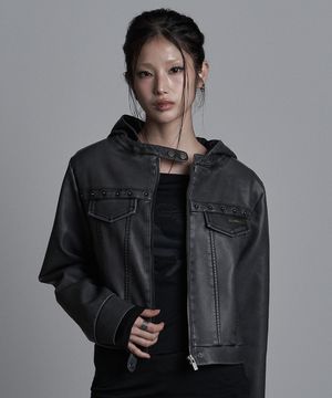 트랙 레더 후디 자켓 차콜