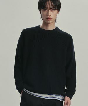 [니티드X패션플래닛] 코튼 와플 라운드 니트 BLACK