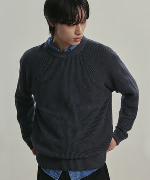 [니티드X패션플래닛] 코튼 와플 라운드 니트 CHARCOAL