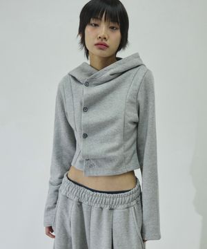 스몰 로고 사이드 버튼 셔링 후드 탑[그레이]