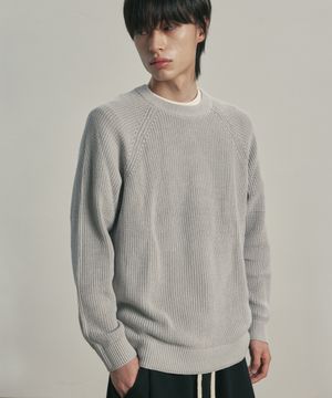 [니티드X패션플래닛] 코튼 와플 라운드 니트 GREY