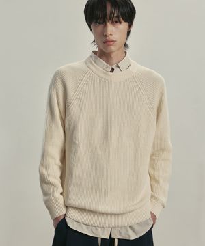 [니티드X패션플래닛] 코튼 와플 라운드 니트 CREAM