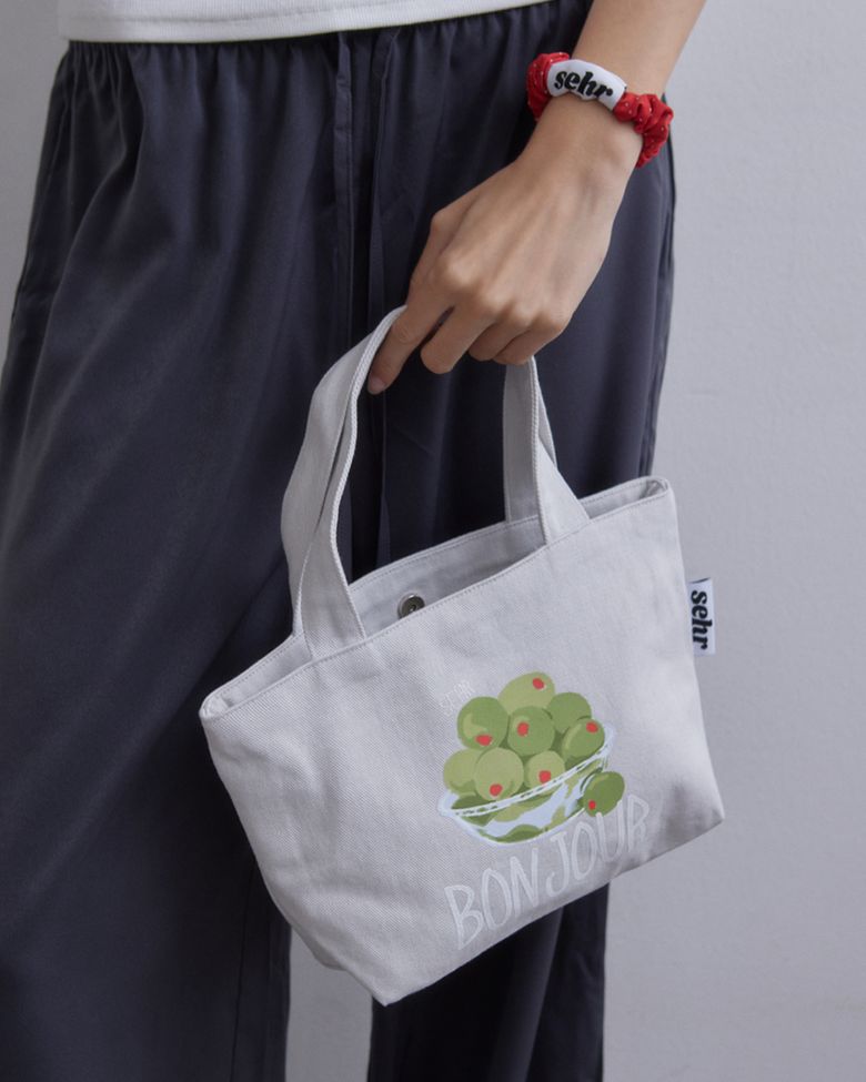 Olive Cotton Boat Bag (Light Grey)