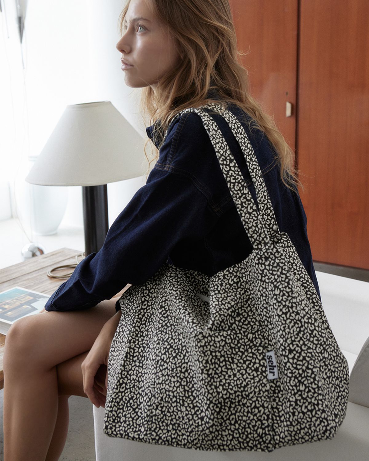세르(SEHR) Leopard Twill Cotton Big Bag V2 (Black)