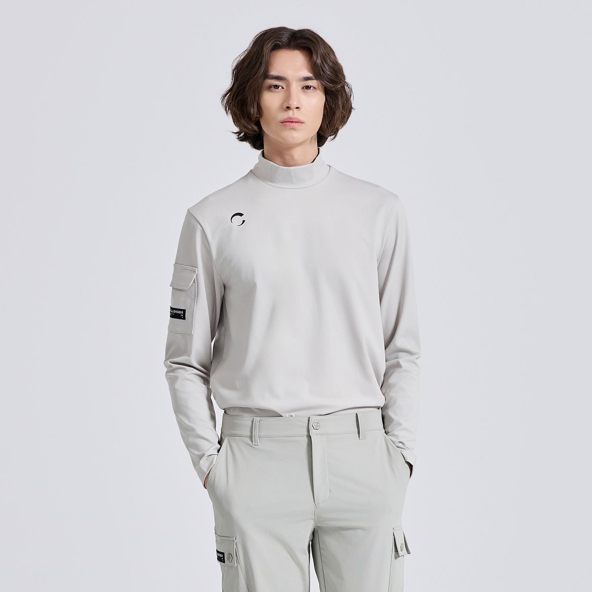 챌린저(CHALLENGER) 남성 테크핏 스트레치 모크넥 긴팔 티셔츠 라이트베이지