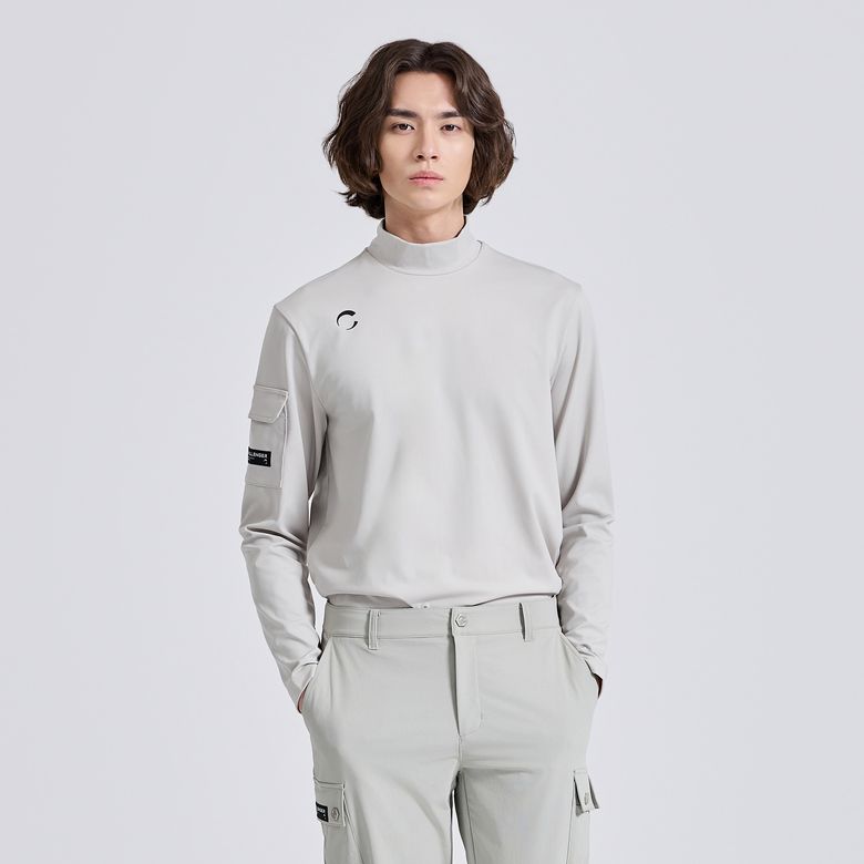 남성 테크핏 스트레치 모크넥 긴팔 티셔츠 라이트베이지