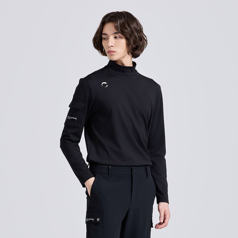남성 테크핏 스트레치 모크넥 긴팔 티셔츠 블랙