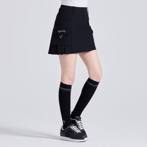 여성 포켓 디테일 플리츠 큐롯 스커트 블랙