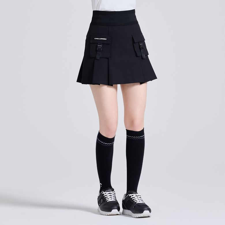 여성 아웃포켓 밴딩 플리츠 큐롯 스커트 블랙