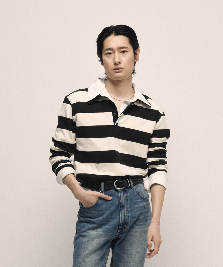 살롱 스트라이프 럭비 셔츠 _ 블랙