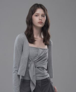 Nina Cardigan Top Set - Melange Grey