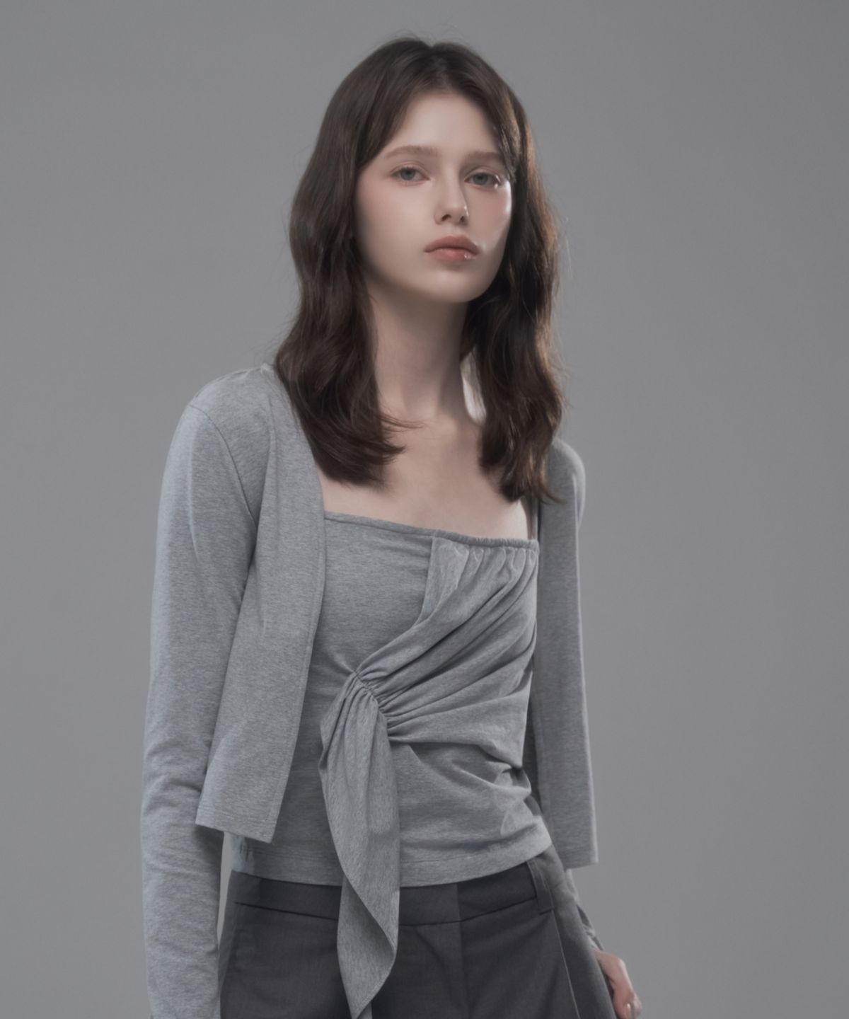마우솔레움(MAU SOLEUM) Nina Cardigan Top Set - Melange Grey