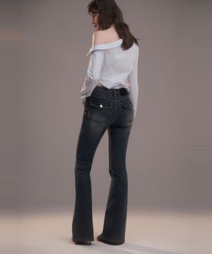 Thea Pocket Boot-Cut Denim - Dark Navy