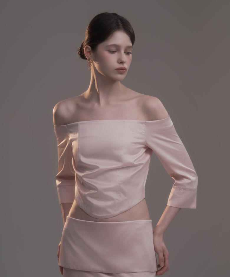 Long Sleeve Satin Corset Top - Pink