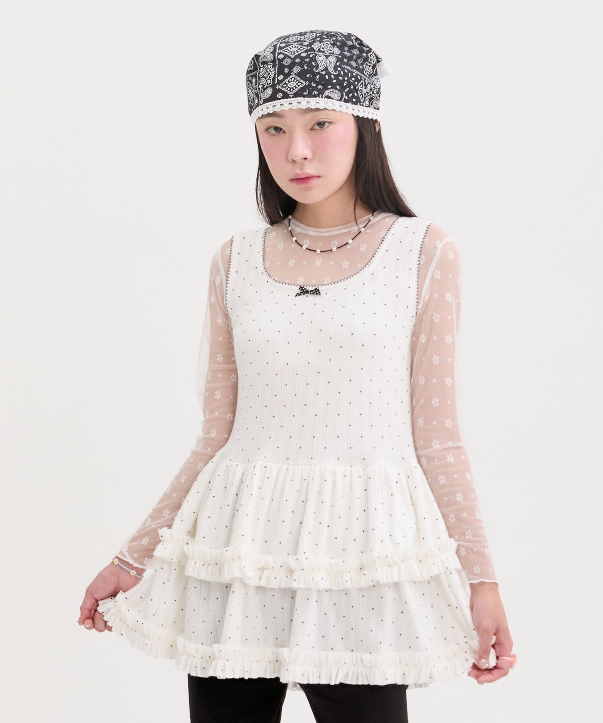 네프네프(NEFNEF) layered dot frill dress_white