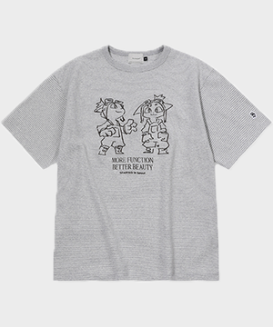 캣프렌즈 스트라이프 티셔츠 그레이