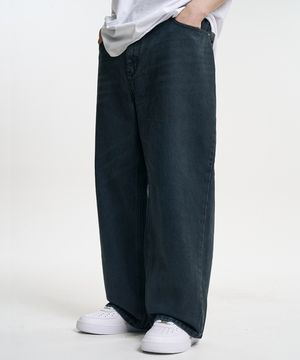 핸드 브러쉬 와이드 데님 팬츠 워시드 블루